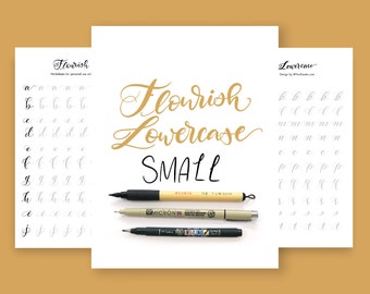 Small Brush Pen Flourish Lowercase Letters Alphabet Modern Calligraphy Lettering Printable Practice Sheets