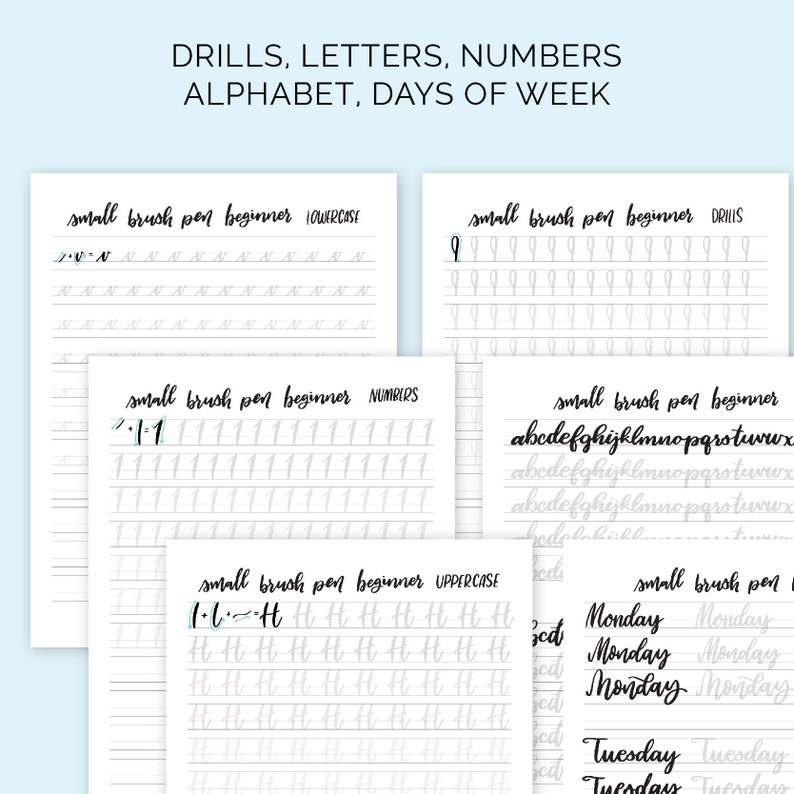 Small Brush Pen Lettering Beginner Worksheets Handwriting Etsy