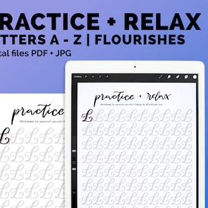 handwriting practice lettering calligraphy worksheet brush lettering guide modern calligraphy workbook iPad lettering traceable TwoEasels