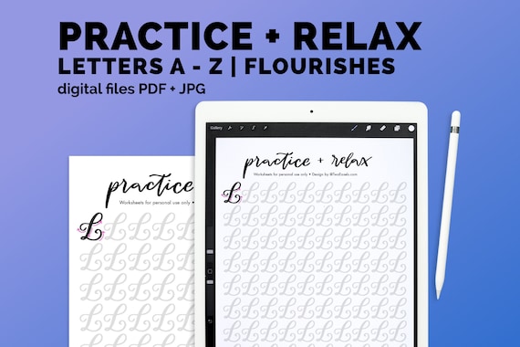 handwriting practice lettering calligraphy worksheet brush lettering guide modern calligraphy workbook iPad lettering traceable TwoEasels
