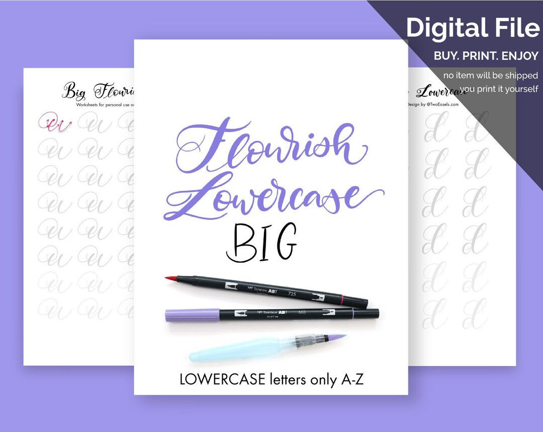 Brush Lettering Big Flourish Lowercase Letters Alphabet Modern ...