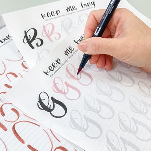 Brush lettering practice worksheets modern calligraphy tombow brush beginner lettering workbook learn brush lettering guide TwoEasels image 8