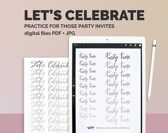 Lettering worksheet party invitation worksheets Brush lettering worksheets modern practice