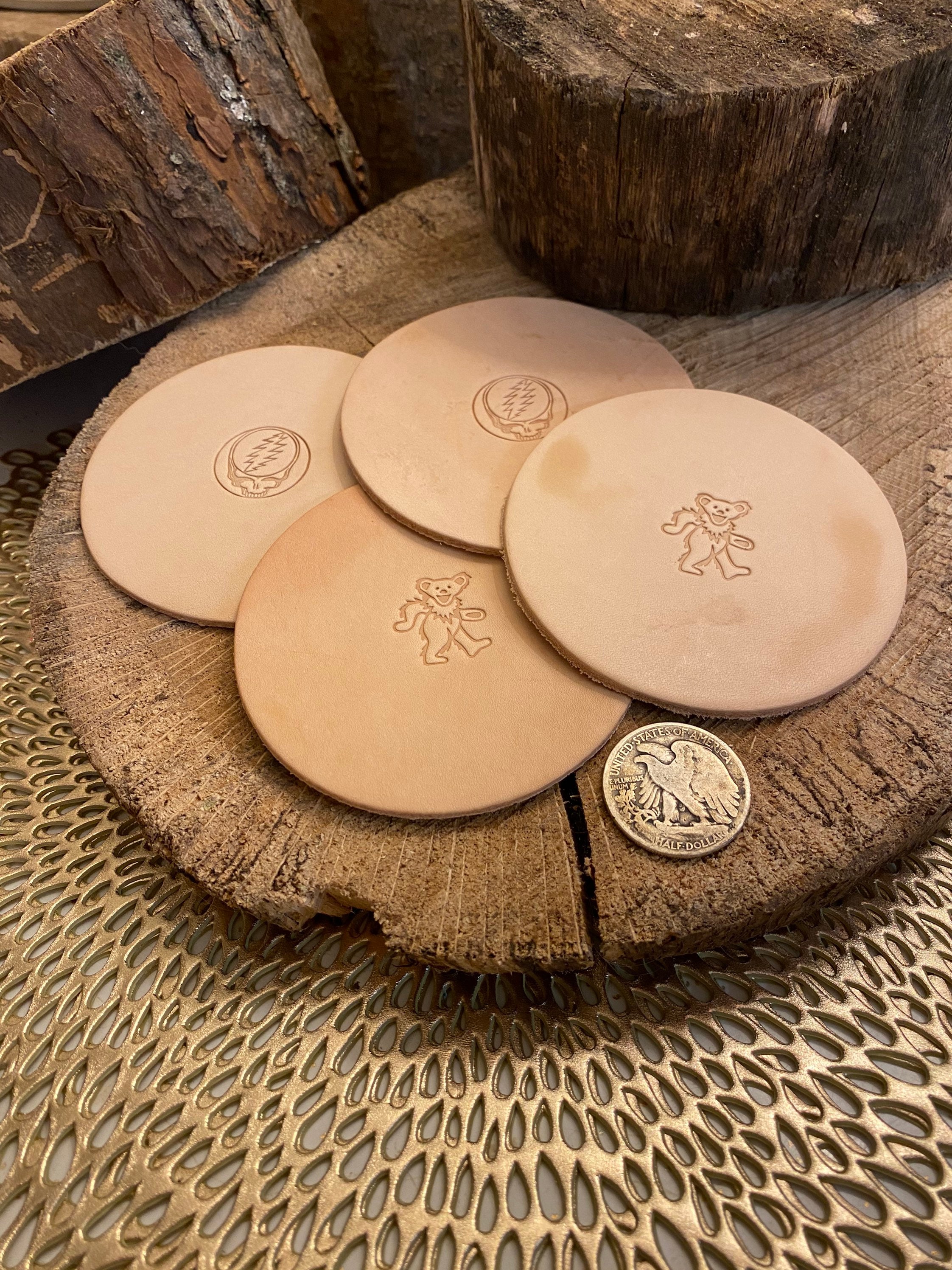 4 Pack of Custom Leather Coasters Etsy UK