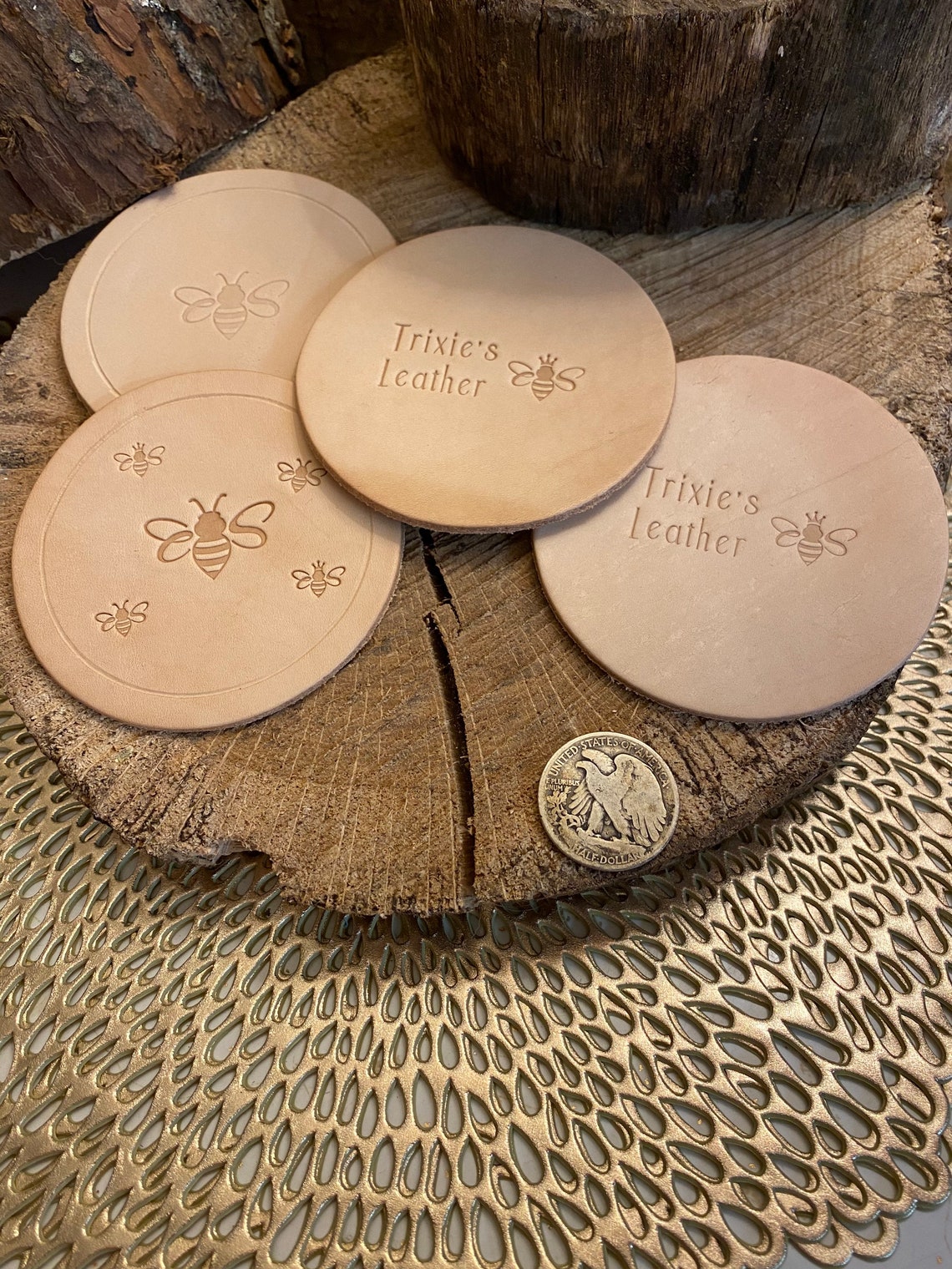 4 Pack of Custom Leather Coasters Etsy UK