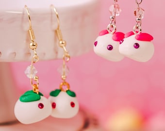 Chibi Bunny Earrings: Mochi Rabbit Jewelry with Swarovski Crystals