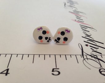 Smiling Skull Stud Earrings: Polymer Clay Kawaii Goth Jewelry