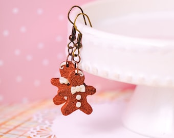 Classic Gingerbread Man Earrings - Cute Christmas Cookie Dangle Earrings - Nostalgic Stocking Stuffer Jewelry