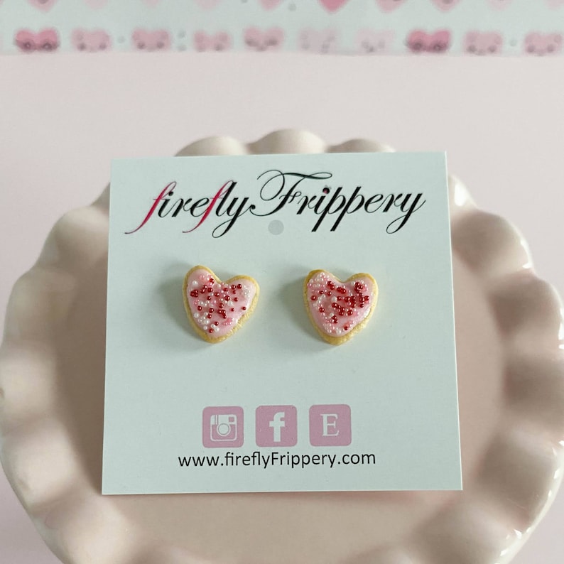 Heart Shaped Sugar Cookie Earrings Miniature Polymer Clay Food Jewelry Valentines Day or Galentine Gift for Girls image 8