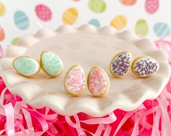 Easter Egg Sugar Cookie Earrings: Pastel Sprinkled Clay Jewelry