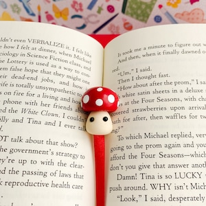 Mushroom Bookmark: Polymer Clay Toadstool with Satin Ribbon