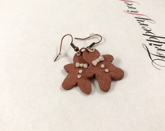 Classic Gingerbread Man Earrings - Cute Christmas Cookie Dangle Earrings - Nostalgic Stocking Stuffer Jewelry