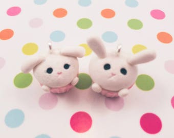 Bunny Cupcake Charm: Miniature Rabbit Totem, Spring Easter Jewelry