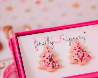 Miniature Christmas Tree Sugar Cookie Earrings: Handmade Holiday Studs
