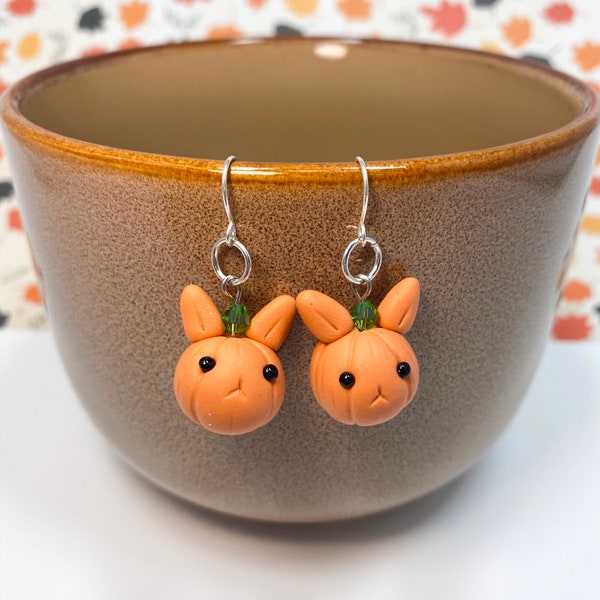 Bunkin Earrings - Cute Clay Bunny Jewelry - Miniature Rabbit Pumpkins