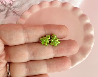 Tiny Christmas Tree Studs: Handmade Polymer Clay Earrings