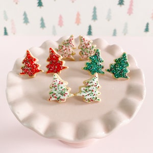 Miniature Christmas Tree Sugar Cookie Earrings Festive Holiday Jewelry Cute Christmas Gift or Stocking Stuffer for Girls image 4
