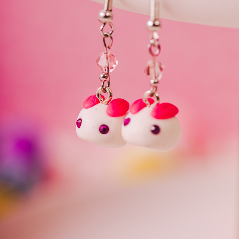 Chibi Bunny Earrings: Mochi Rabbit Jewelry With Swarovski Crystals - Etsy