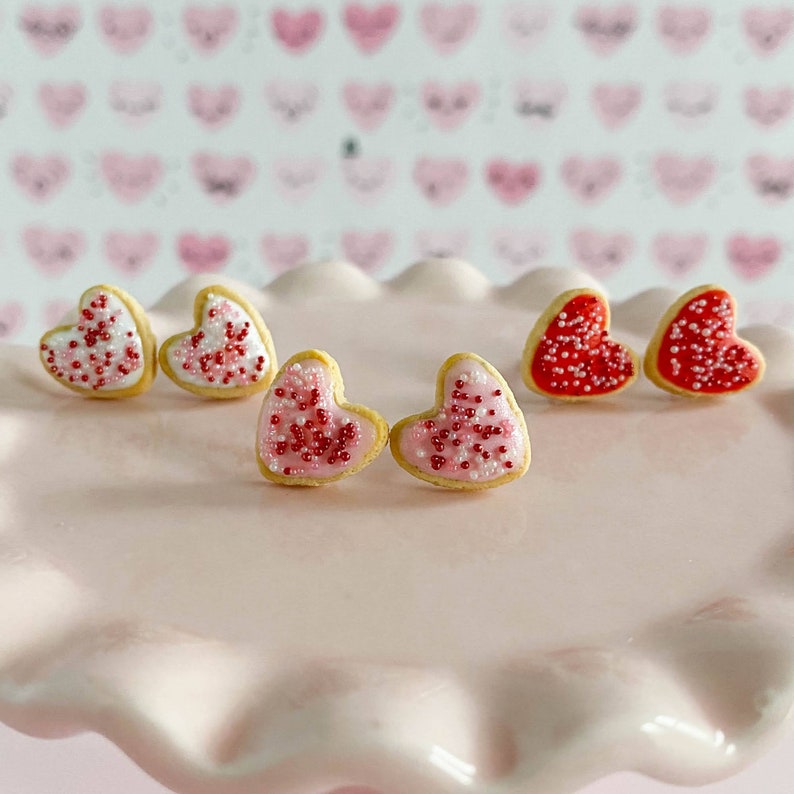 Heart Shaped Sugar Cookie Earrings Miniature Polymer Clay Food Jewelry Valentines Day or Galentine Gift for Girls image 5