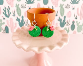 Handmade Polymer Clay Cactus Earrings: Hypoallergenic Summer Jewelry