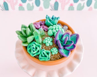 Miniature Faux Succulent Garden: Polymer Clay Cactus & Quartz Crystals