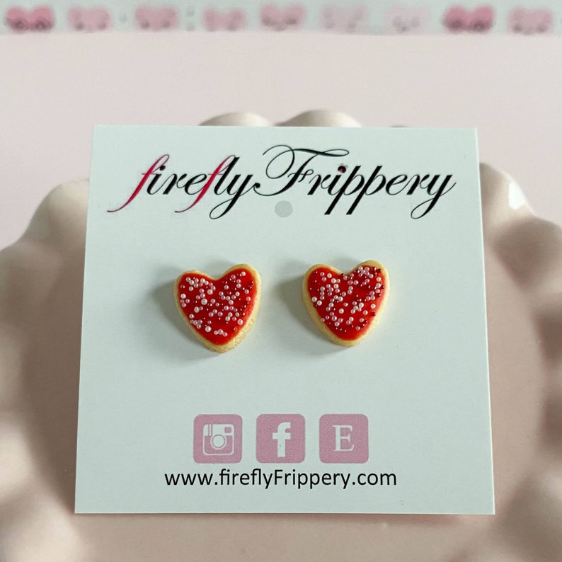 Heart Shaped Sugar Cookie Earrings Miniature Polymer Clay Food Jewelry Valentines Day or Galentine Gift for Girls image 7