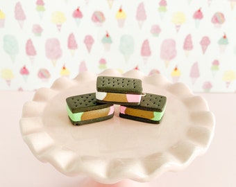Ice Cream Sandwich Charm: Miniature Polymer Clay Food Jewelry