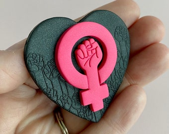 Feminist Fist Pin - Fight for Reproductive Rights Jewelry - Bold Black and Hot Pink Fem Power Statement - Women's Equality Pro Choice Pin