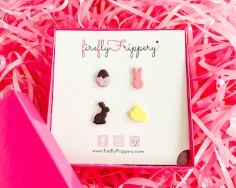 Easter Stud Earrings: Polymer Clay Candy, Bunny, Chick, Egg