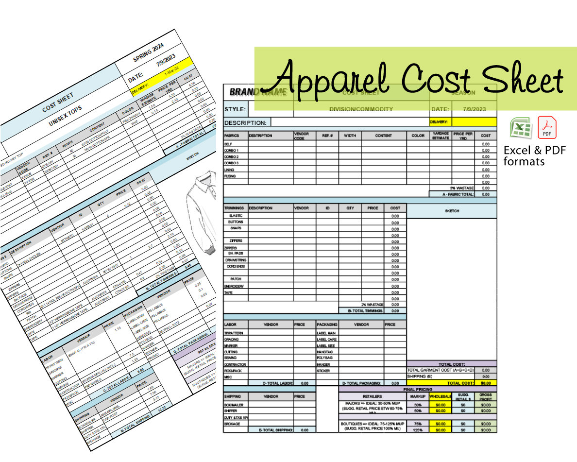 APPAREL COST SHEET Template Garment Cost Sheet Fashion Design Tools APPAREL COST SHEET Template Garment Cost Sheet Fashion Design Tools
