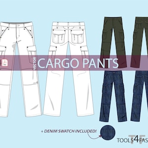 Fashion flats: Cargo pants - vector flat, technical drawing, fashion cad