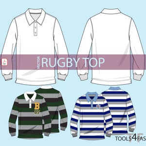 Fashion flat: RUGBY POLO TOP - vector flat, technical drawing, fashion cad
