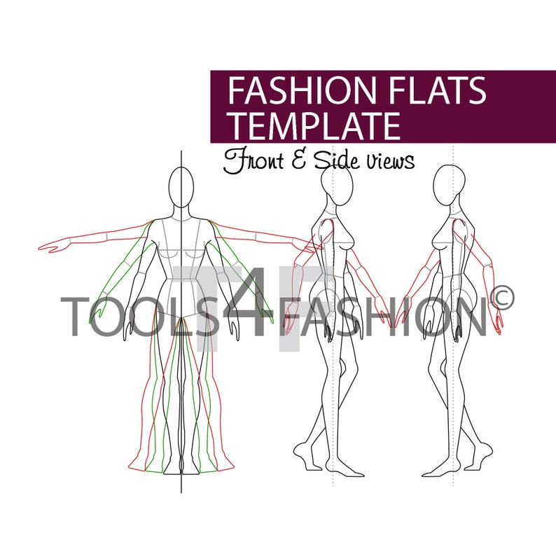 Fashion Flat Base Template, Tech Pack Base Female Front and Side