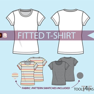 Basic fitted T-shirt - Fashion flat, vector flat, technical drawing, fashion cad