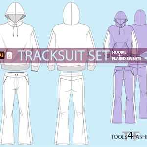 Tracksuit Bundle - Hoodie and flared sweatpants - Fashion flat, vector flat, technical drawing, fashion cad