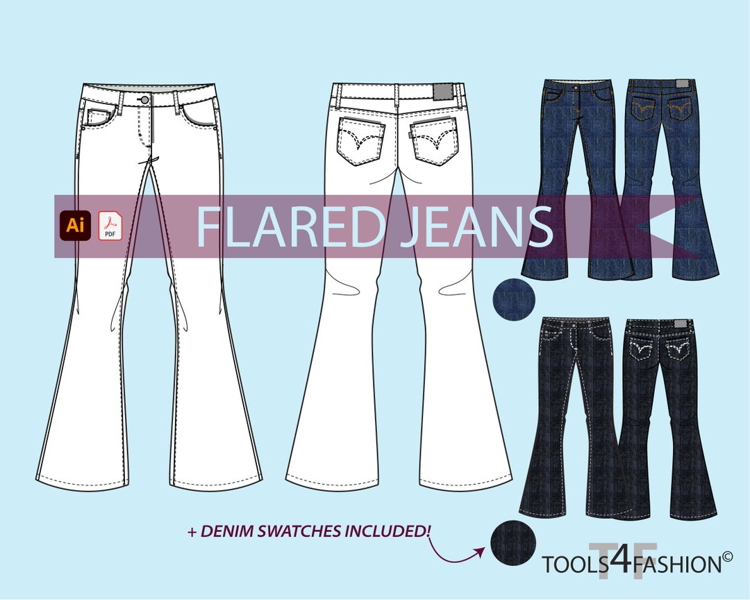 FLARED JEANS - Fashion Flat, Vector Flat, Technical Drawing, Fashion ...