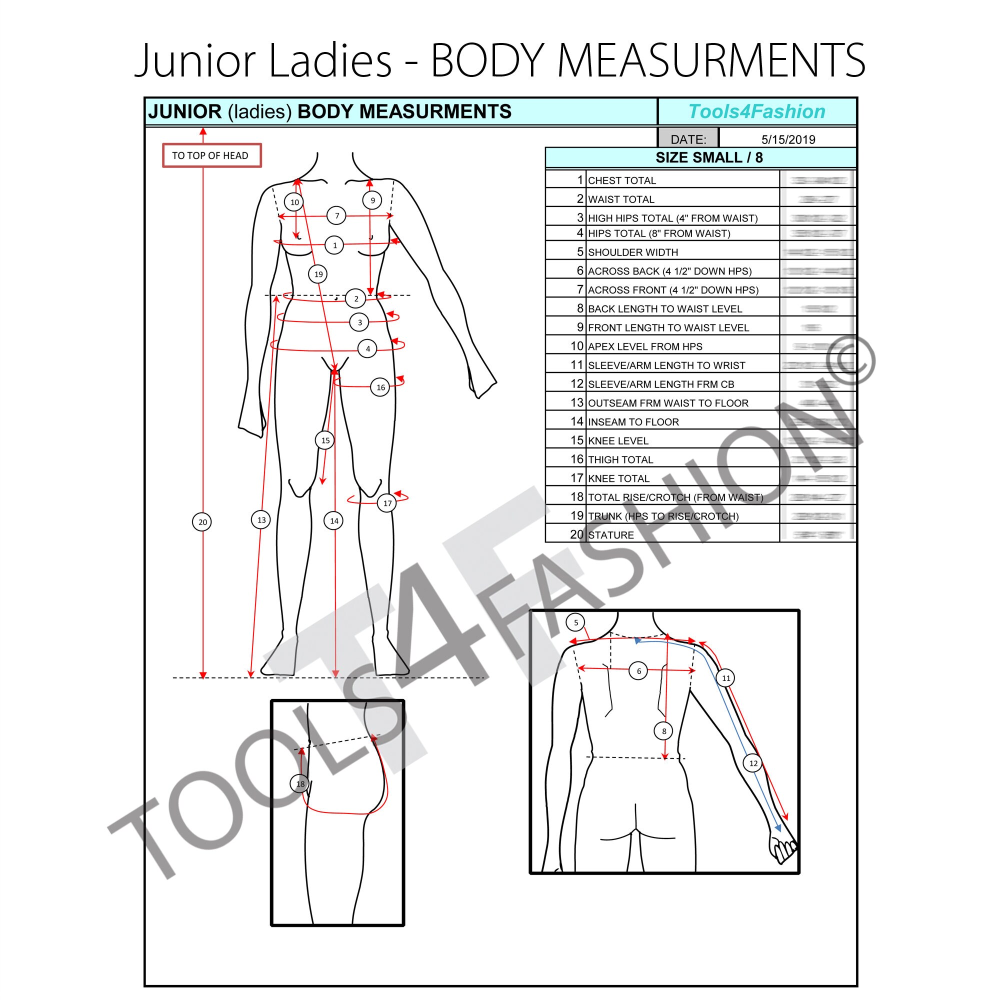 Template - Junior Ladies Body Measurements in Excel Format - Etsy