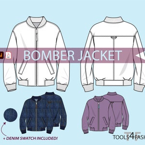 Bomber Jacket - Fashion flat, vector flat, technical drawing, fashion cad