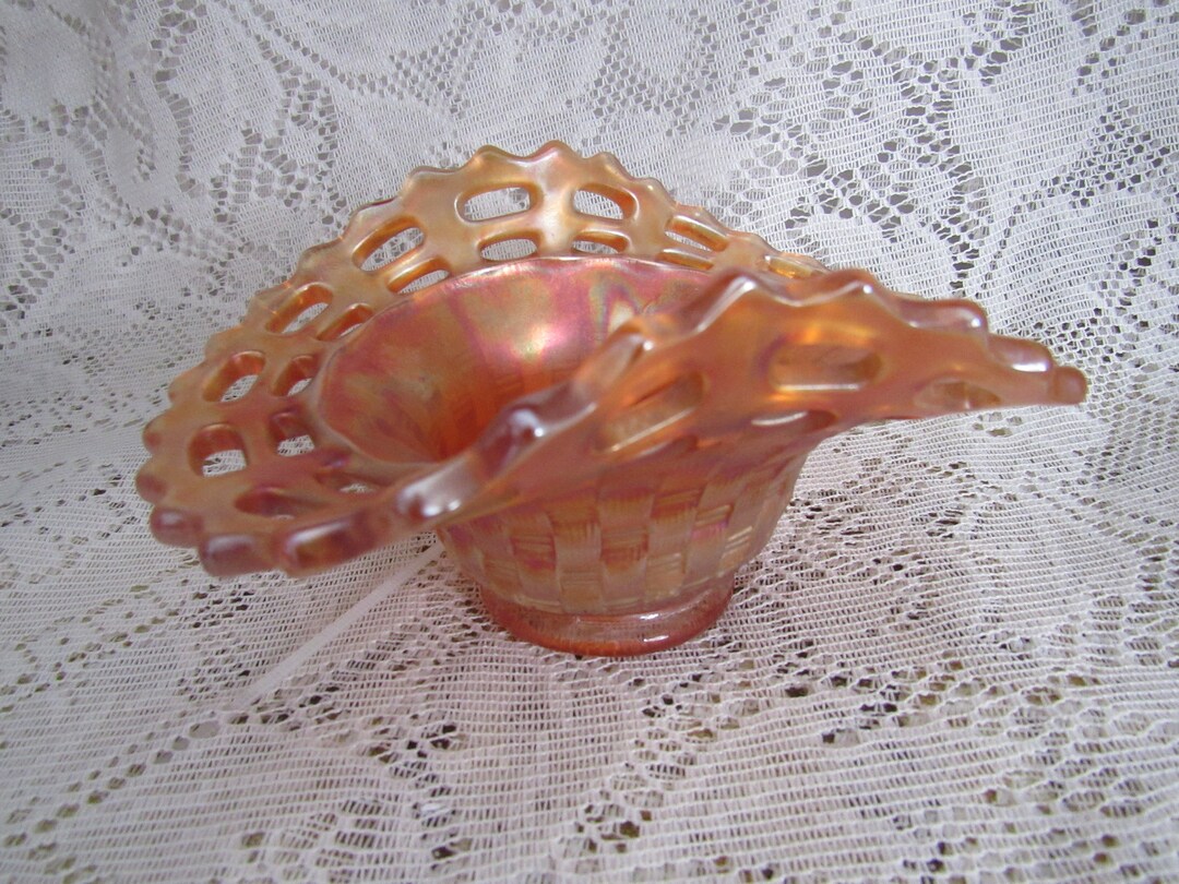 Vintage Fenton Marigold Carnival Glass Basket Weave Bowl Etsy