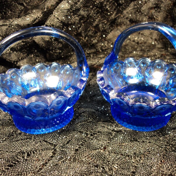 Cobalt Blue Salt Cellar Dip Glass Baskets one pair