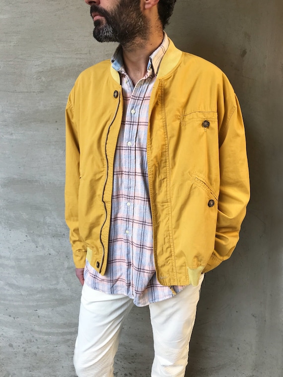 80s Vintage Mustard Yellow Bomber Jacket // Retro