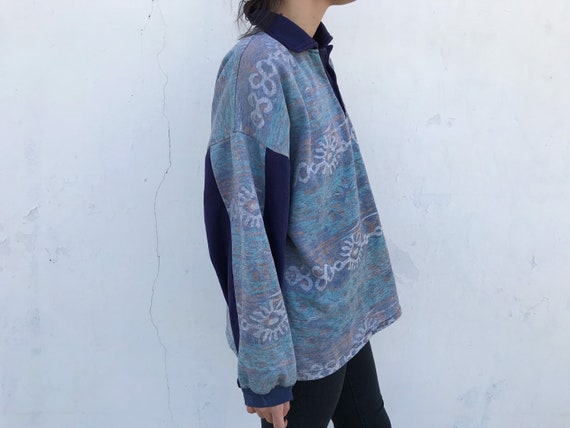 90s Vintage Patterned Pullover Sweatshirt // Blue… - image 5