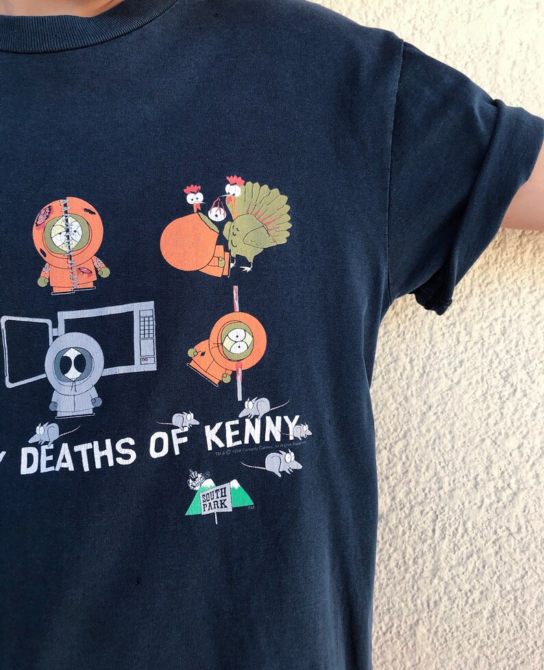 90s Vintage South Park Cartoon T-Shirt Many Deaths of Kenny Killed Kenny Worn In Graphic Tee Funny 90s Tv Shows Animation