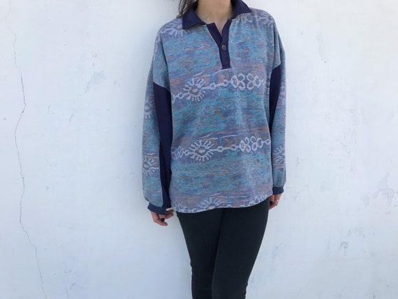 90s Vintage Patterned Pullover Sweatshirt // Blue… - image 7