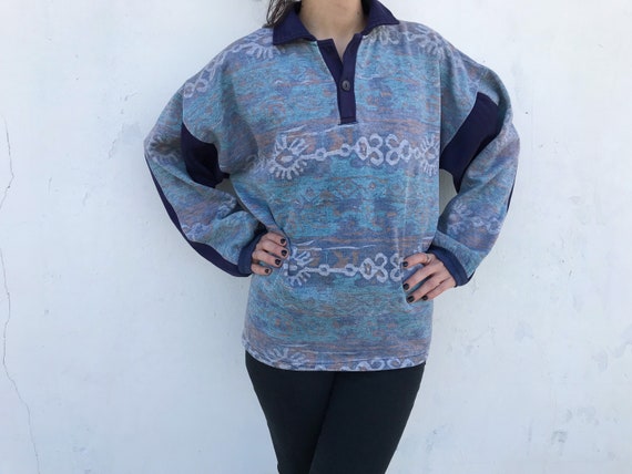 90s Vintage Patterned Pullover Sweatshirt // Blue… - image 8