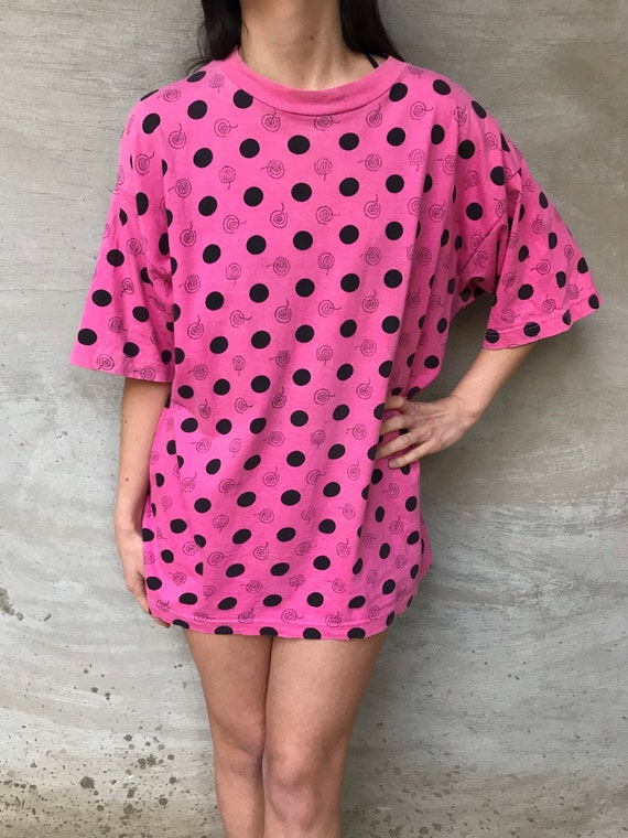 80s Vintage Pink Black Polka Dot T Shirt 90s Wacky Print Oversized Oversized Settall Naval Forschung Sea Ships Rope Boats Navy Girl Etsy