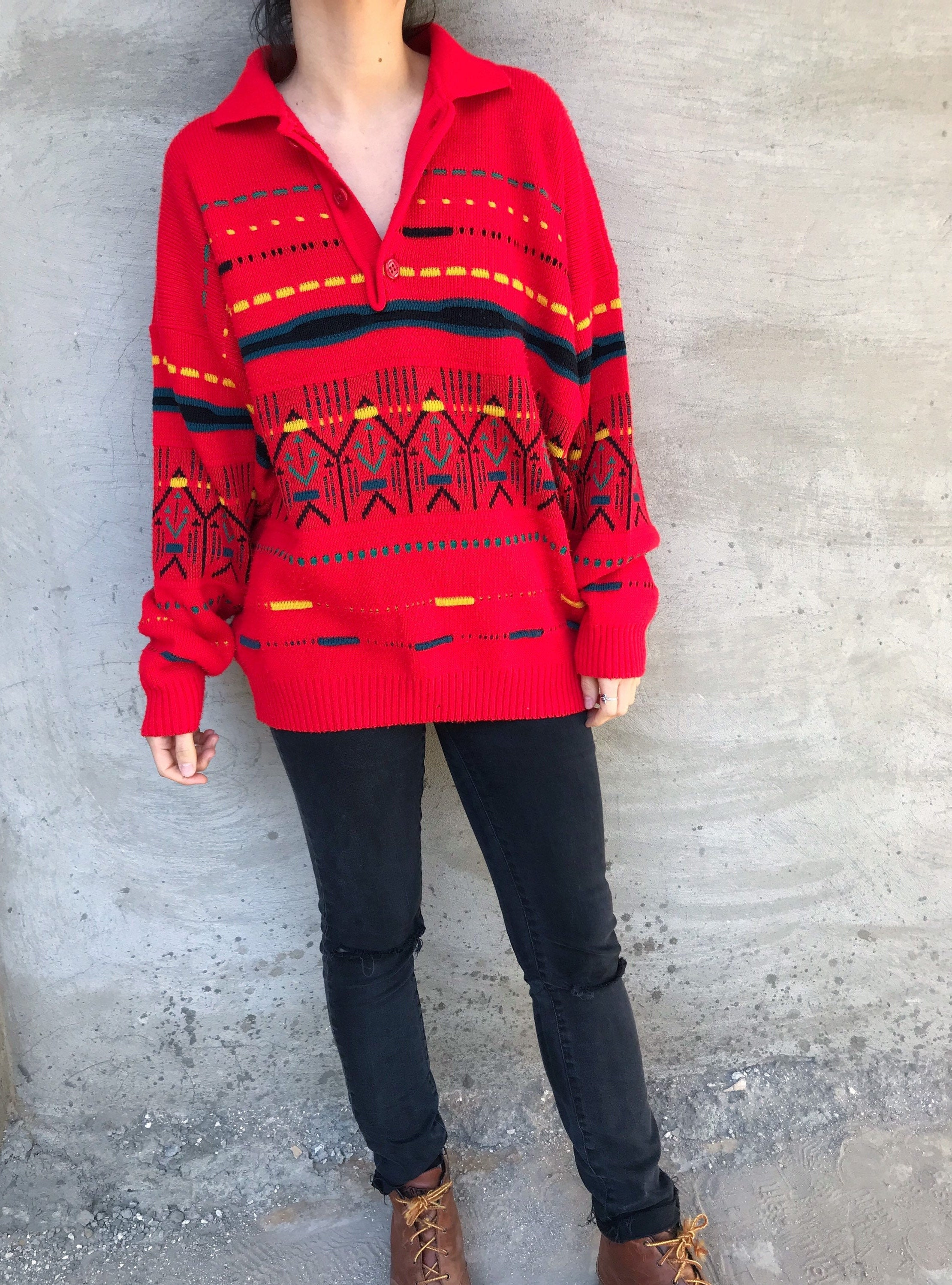 80s Red Vintage Scandinavian Style Sweater // 80s // Norde Style ...