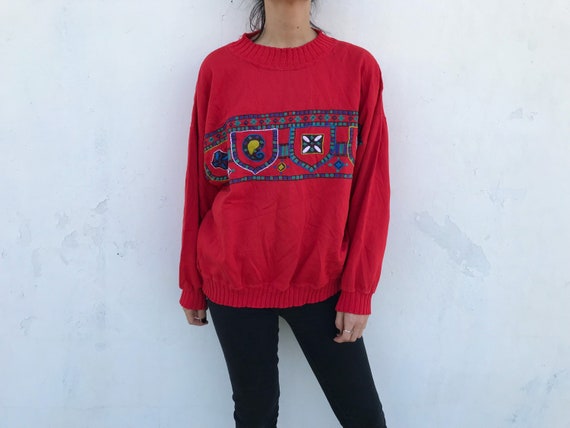 90s Vintage Embroidered Patterned Sweatshirt // Co