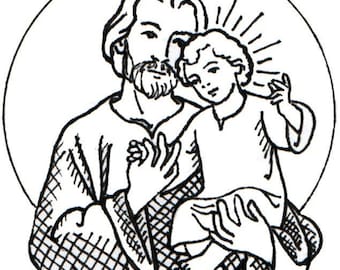 Rubberstempel St. Joseph en het kind Jezus (cirkel)