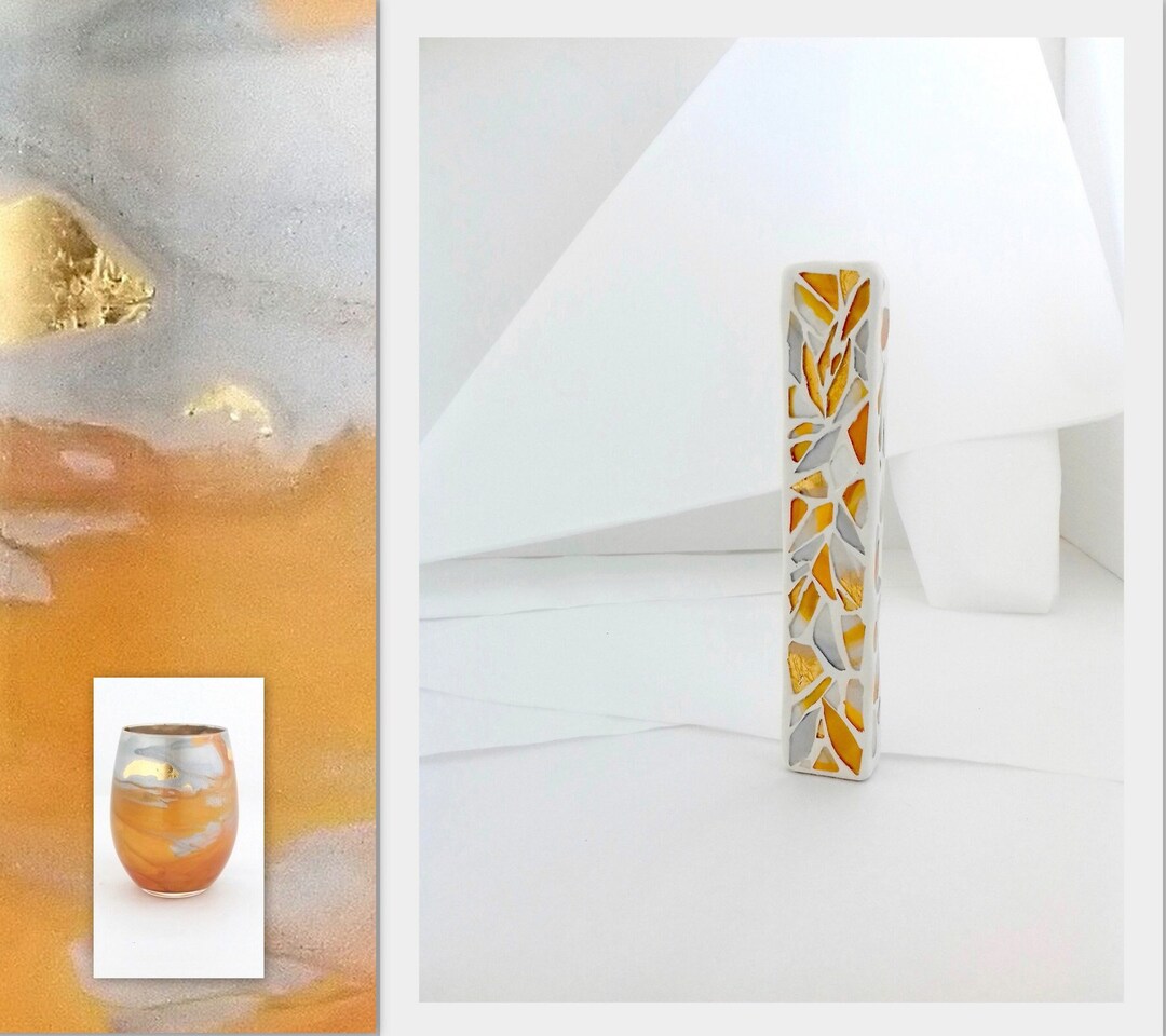 Jewish Wedding Breaking Glass Mezuzah Kit, Chuppah Kit, Personalized Gold Glass & Bag, Jewish